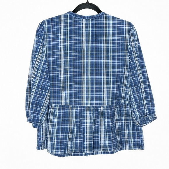 Seasalt Cornwall Swan's Way Peplum Button Down Cotton Shirt Blue UK 14 US 10 - Picture 3 of 6